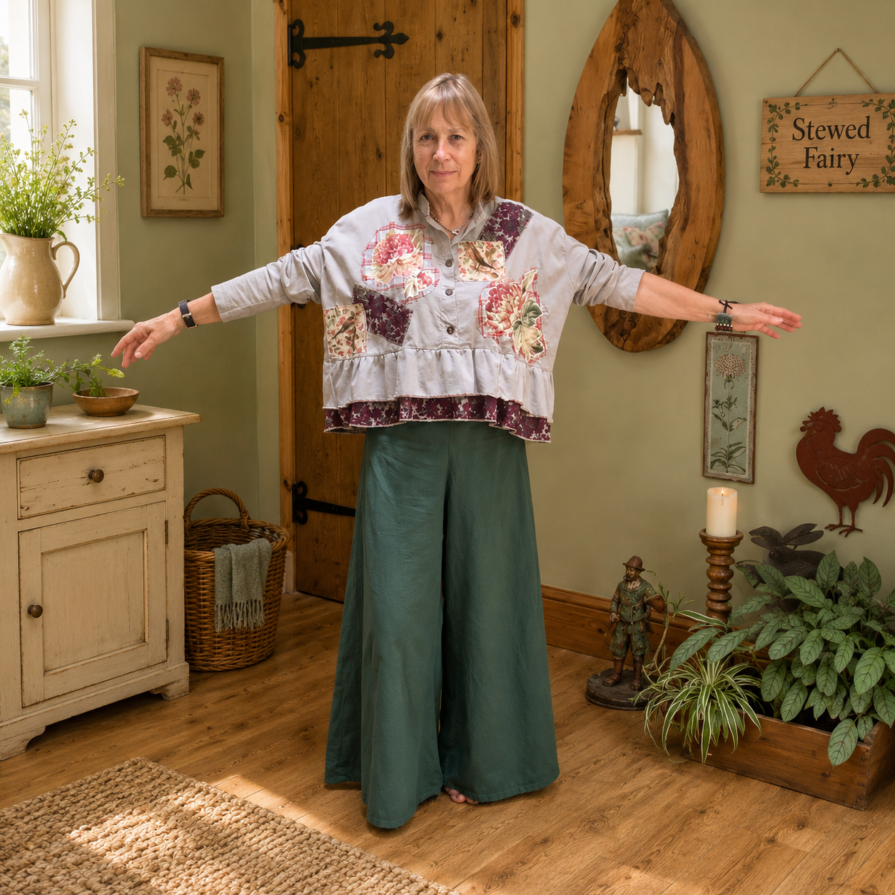 Appliquéd Bird Lady Top by Stewed Fairy