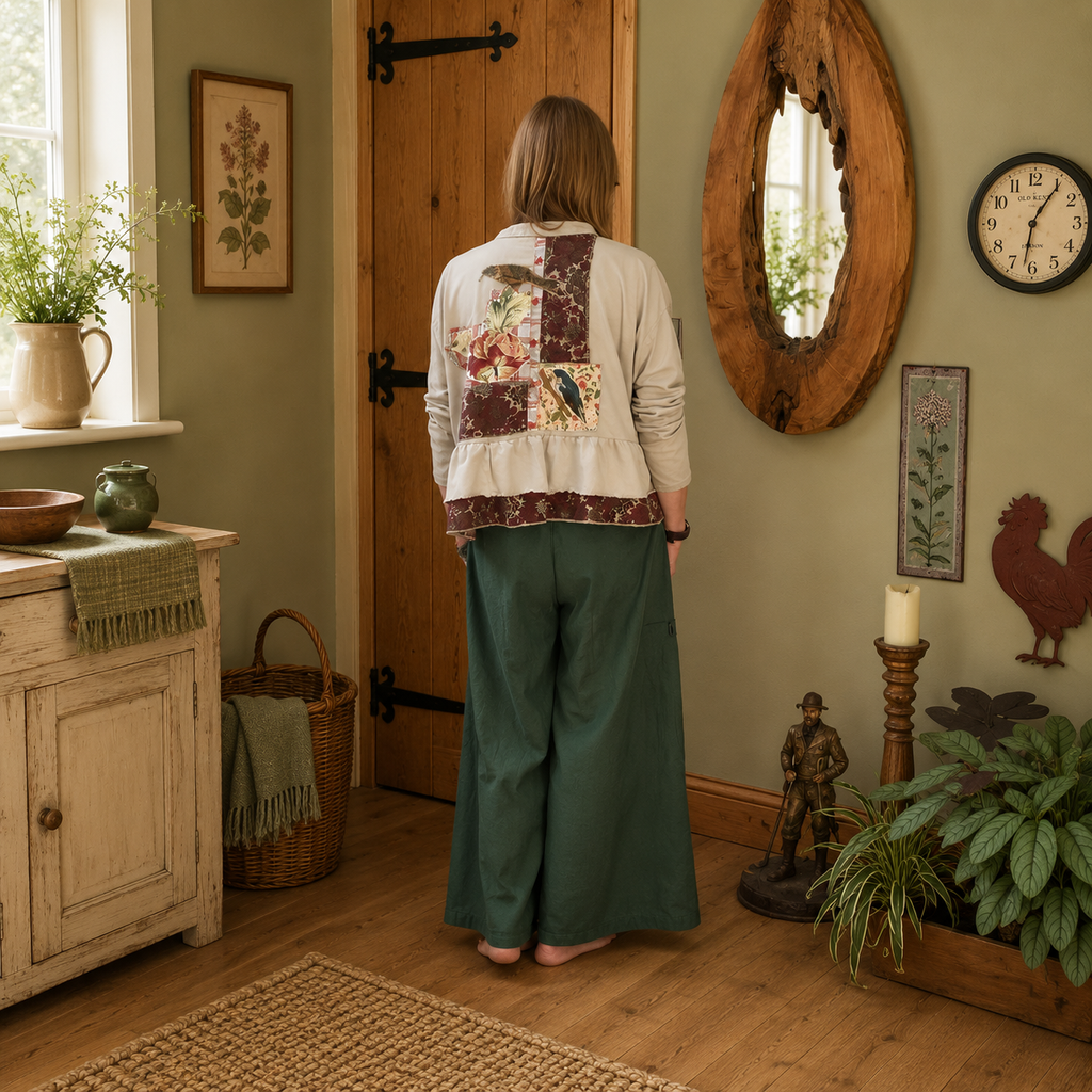 Appliquéd Bird Lady Top by Stewed Fairy