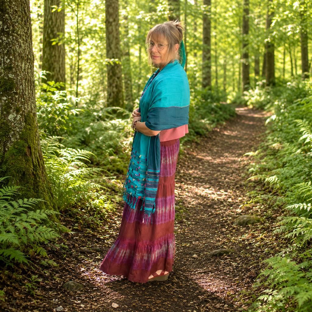 Turquoise / Green Indian Loop Shawl by Namaste
