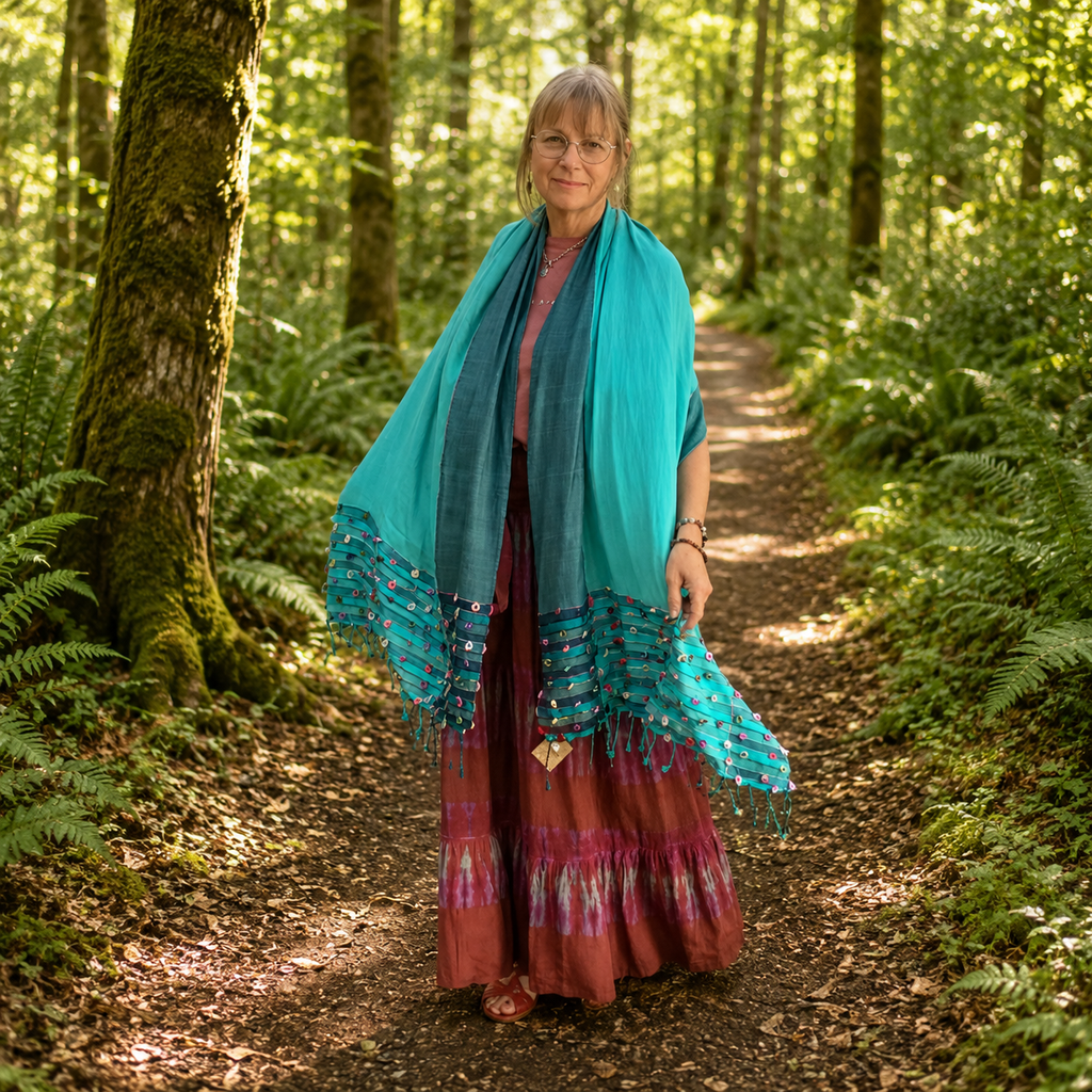 Turquoise / Green Indian Loop Shawl by Namaste