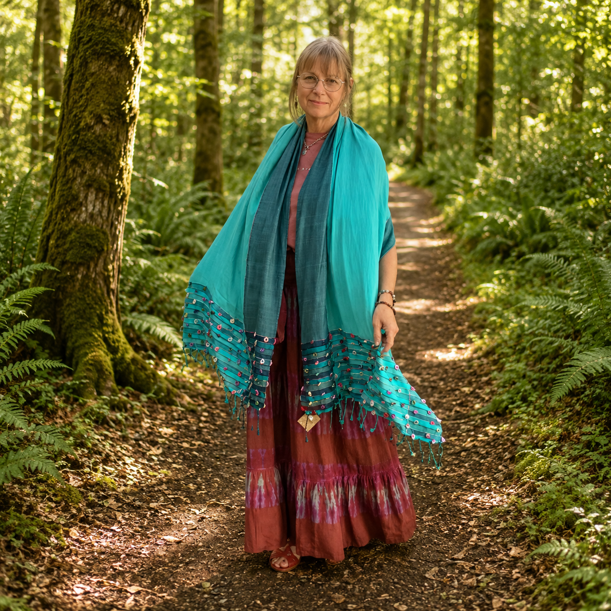 Turquoise / Green Indian Loop Shawl by Namaste