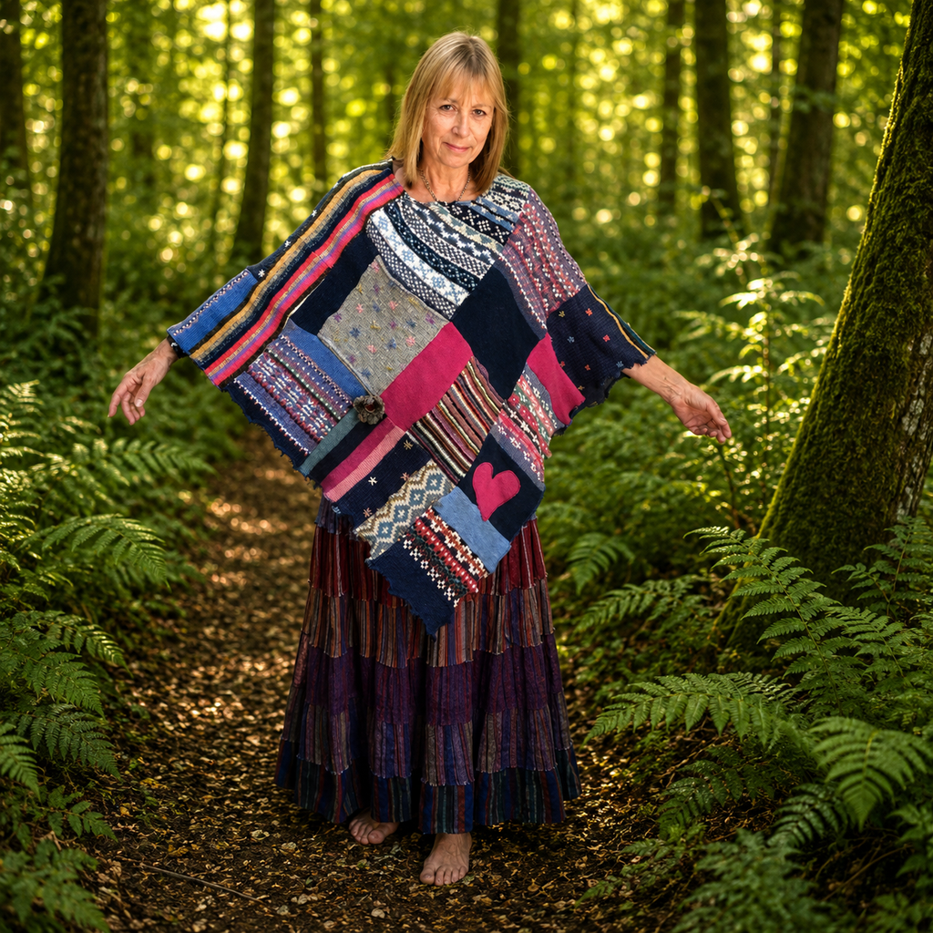 Upcycled Lambswool Patchwork Poncho by Stewed Fairy