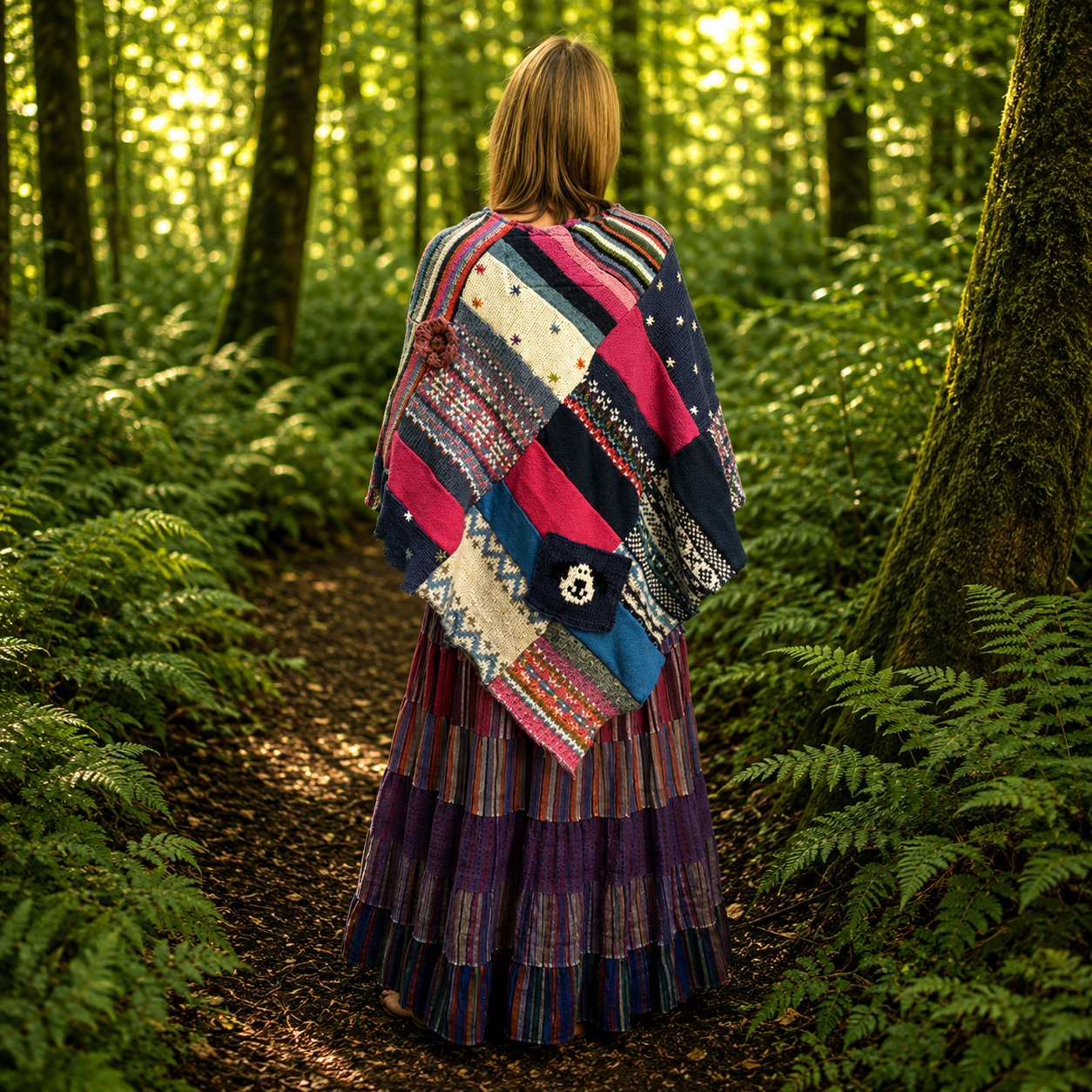 Upcycled Lambswool Patchwork Poncho by Stewed Fairy
