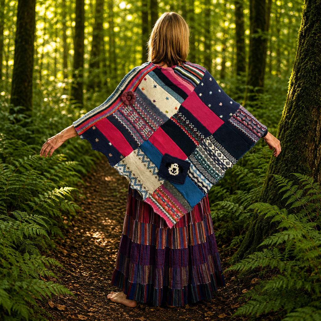 Upcycled Lambswool Patchwork Poncho by Stewed Fairy