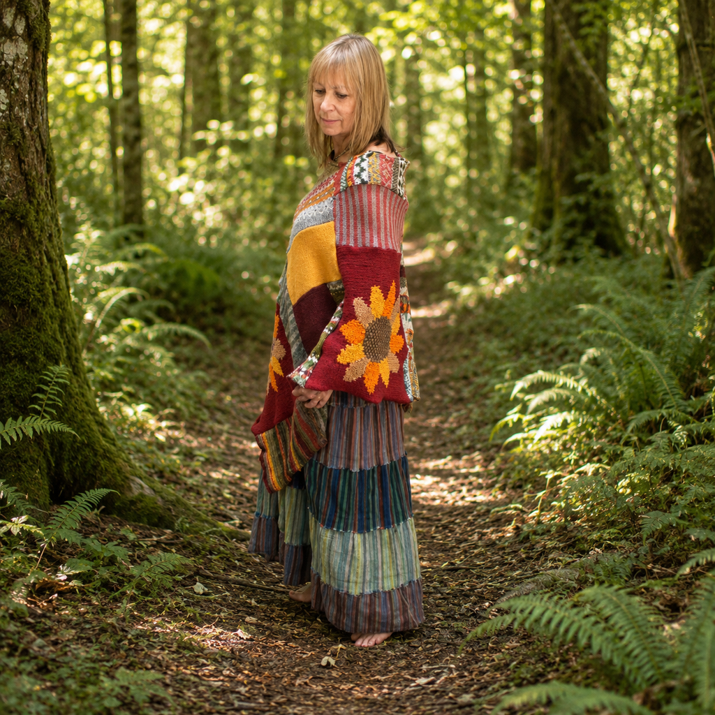Upcycled Lambswool Sunflower Poncho by Stewed Fairy