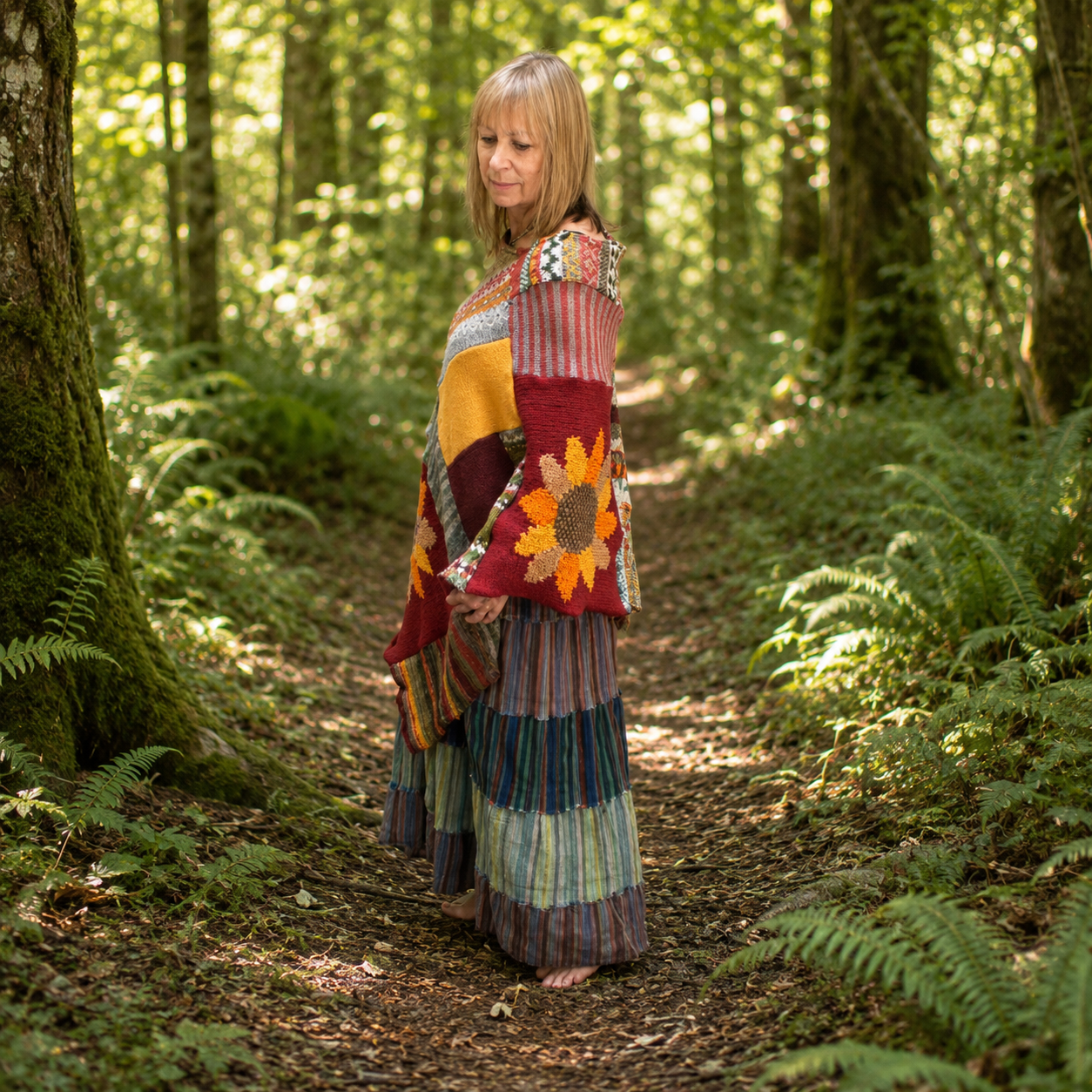 Upcycled Lambswool Sunflower Poncho by Stewed Fairy