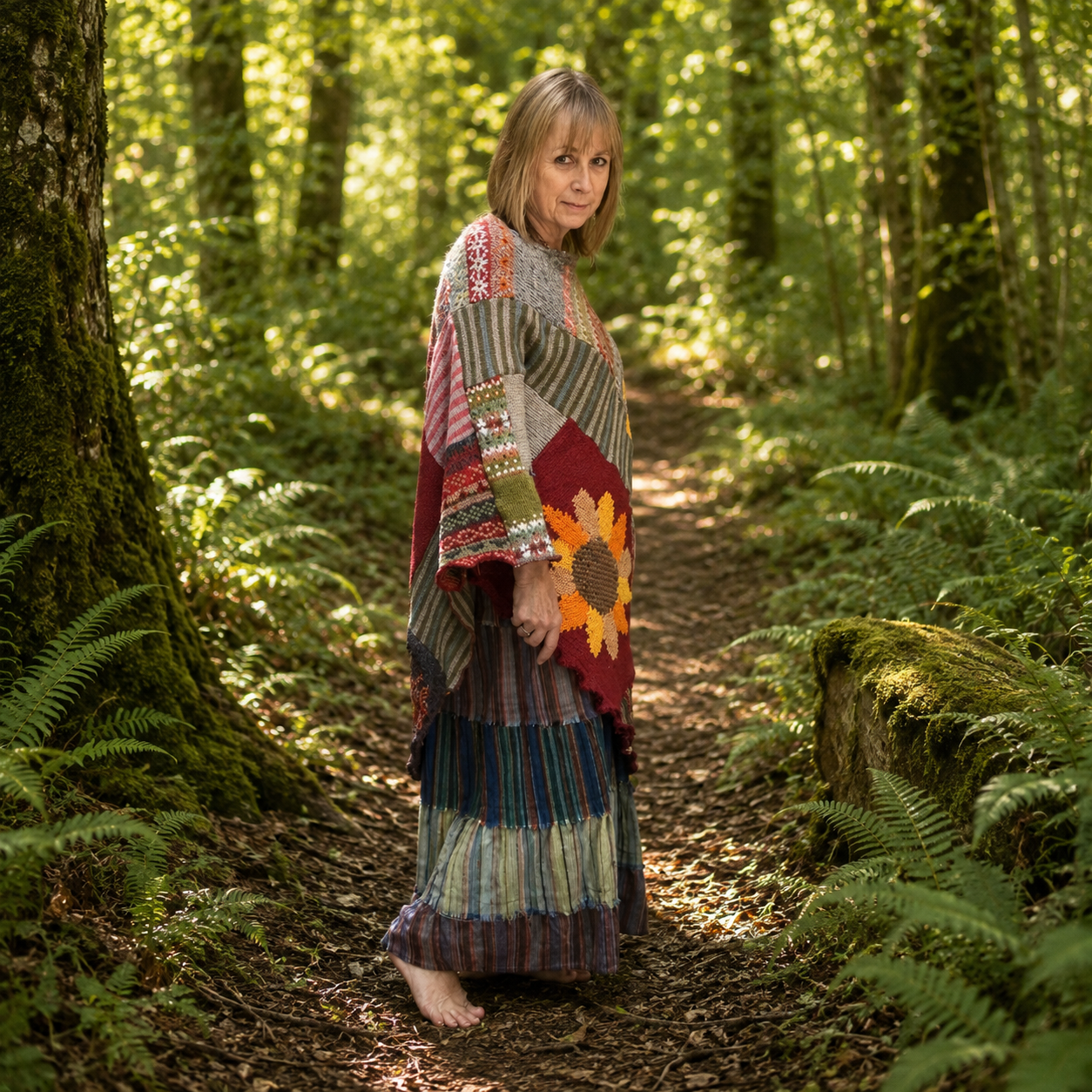 Upcycled Lambswool Sunflower Poncho by Stewed Fairy