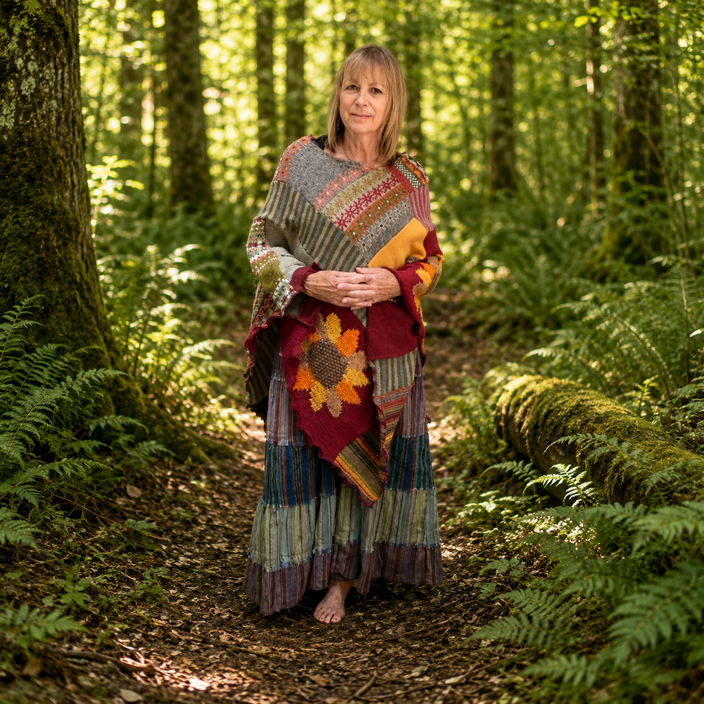 Upcycled Lambswool Sunflower Poncho by Stewed Fairy