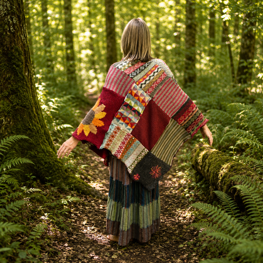 Upcycled Lambswool Sunflower Poncho by Stewed Fairy
