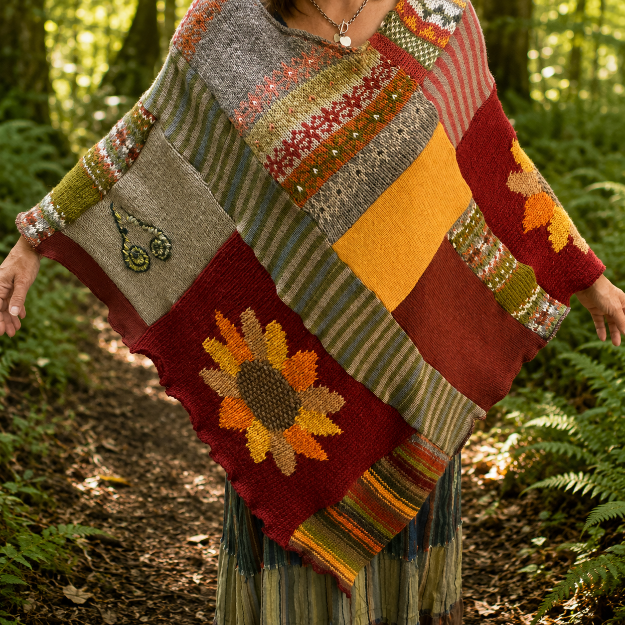 Upcycled Lambswool Sunflower Poncho by Stewed Fairy