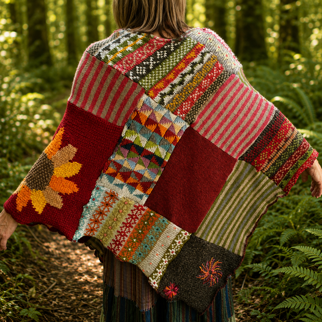 Upcycled Lambswool Sunflower Poncho by Stewed Fairy