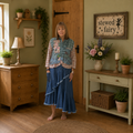 Duck Egg Blue & Terracotta Appliquéd Button Through Top by Stewed Fairy