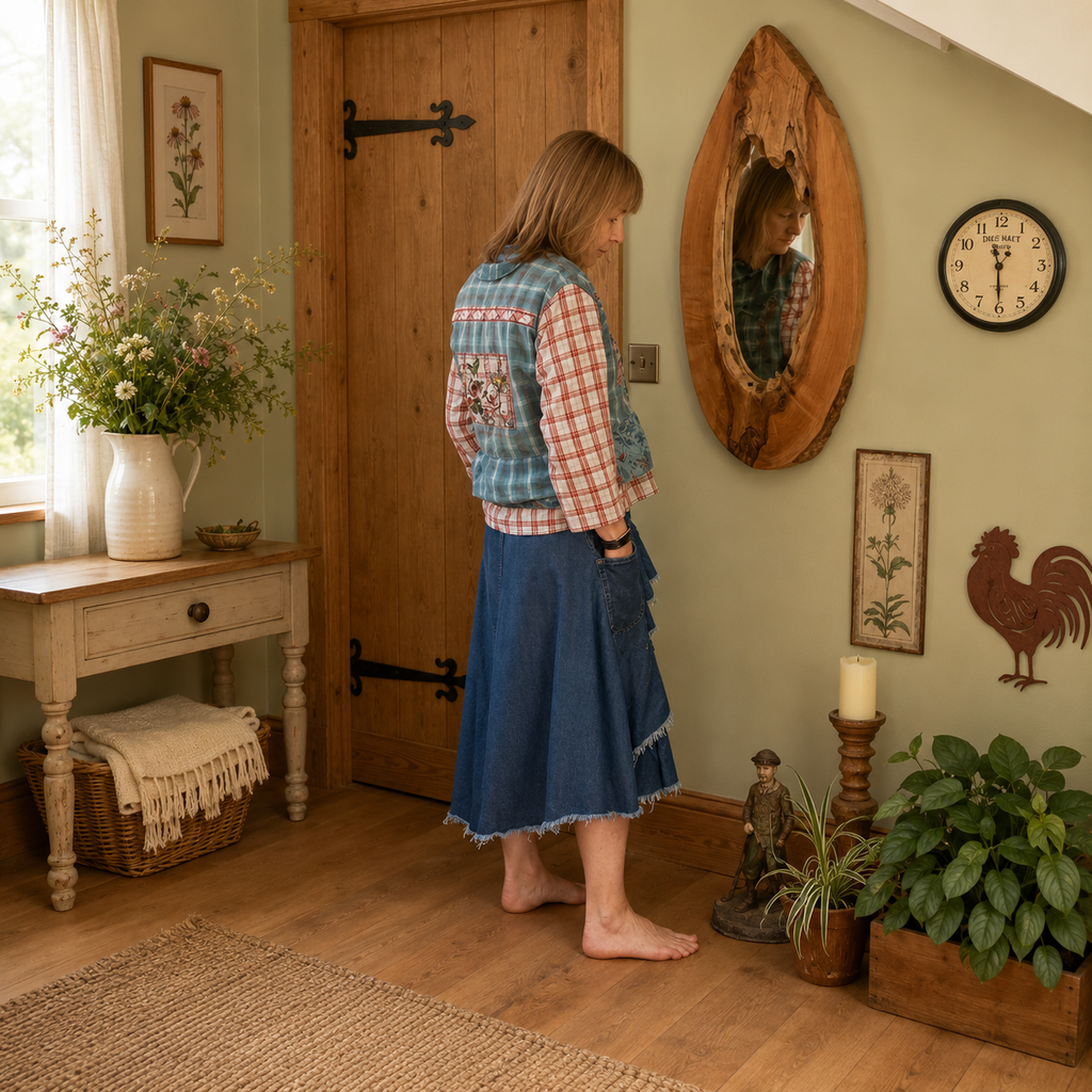 Duck Egg Blue & Terracotta Appliquéd Button Through Top by Stewed Fairy