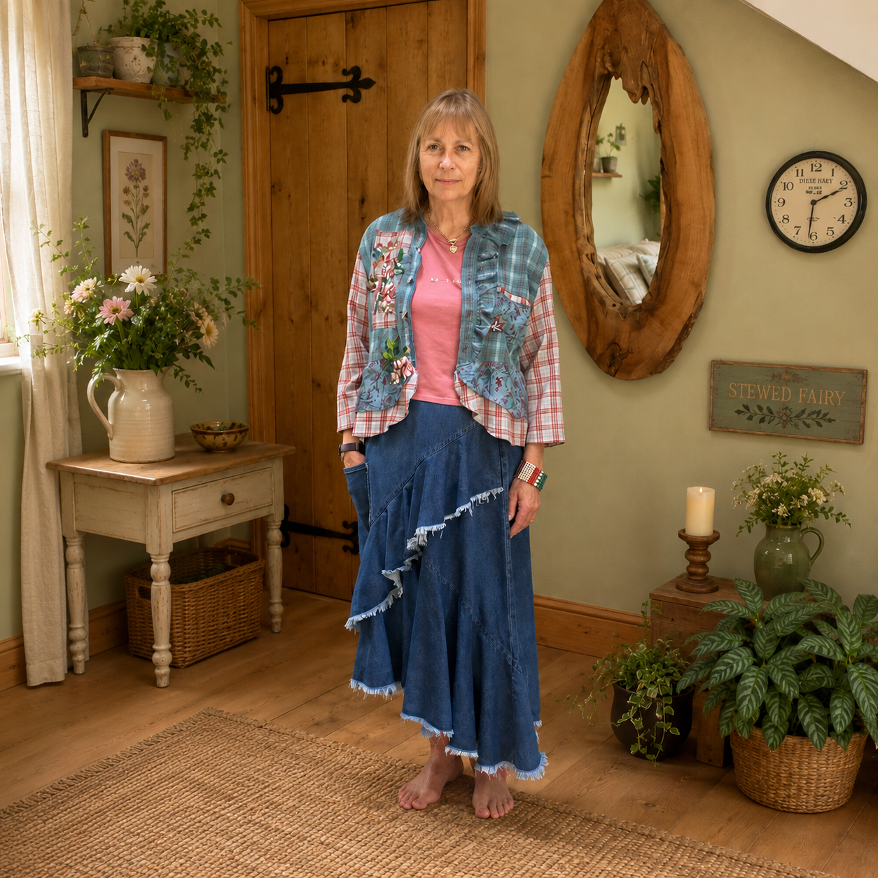 Duck Egg Blue & Terracotta Appliquéd Button Through Top by Stewed Fairy