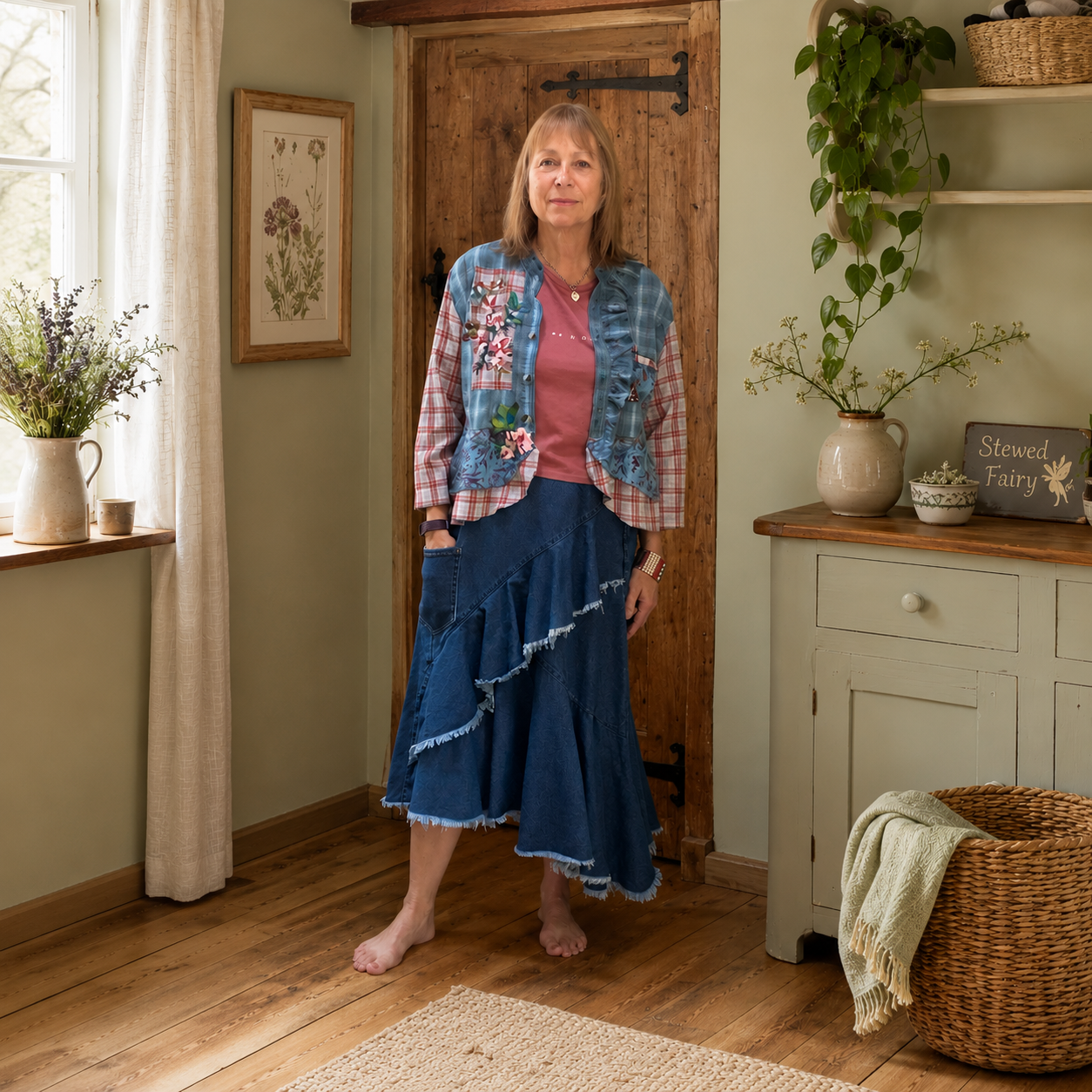 Duck Egg Blue & Terracotta Appliquéd Button Through Top by Stewed Fairy