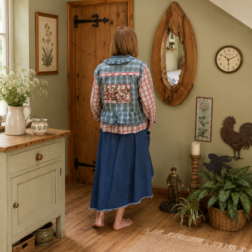 Duck Egg Blue & Terracotta Appliquéd Button Through Top by Stewed Fairy