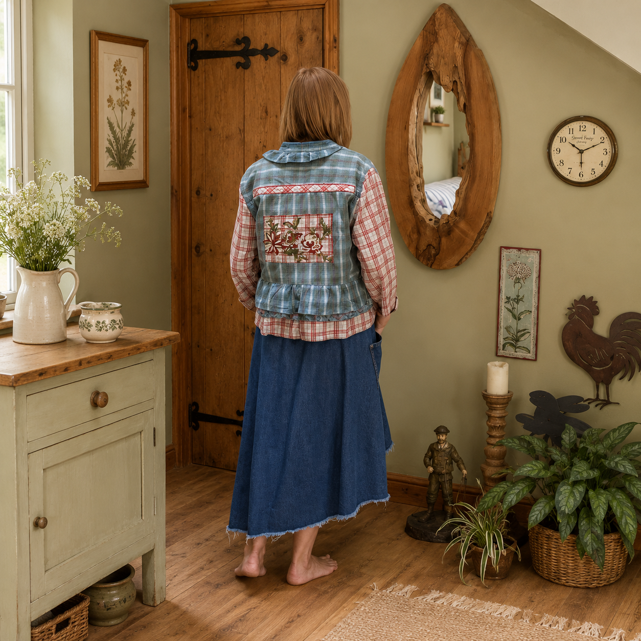 Duck Egg Blue & Terracotta Appliquéd Button Through Top by Stewed Fairy