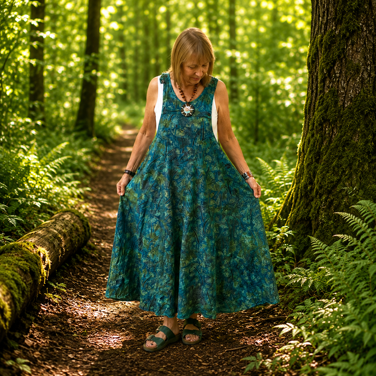 Mushroom Print Dungaree Cotton Dress by Gringo