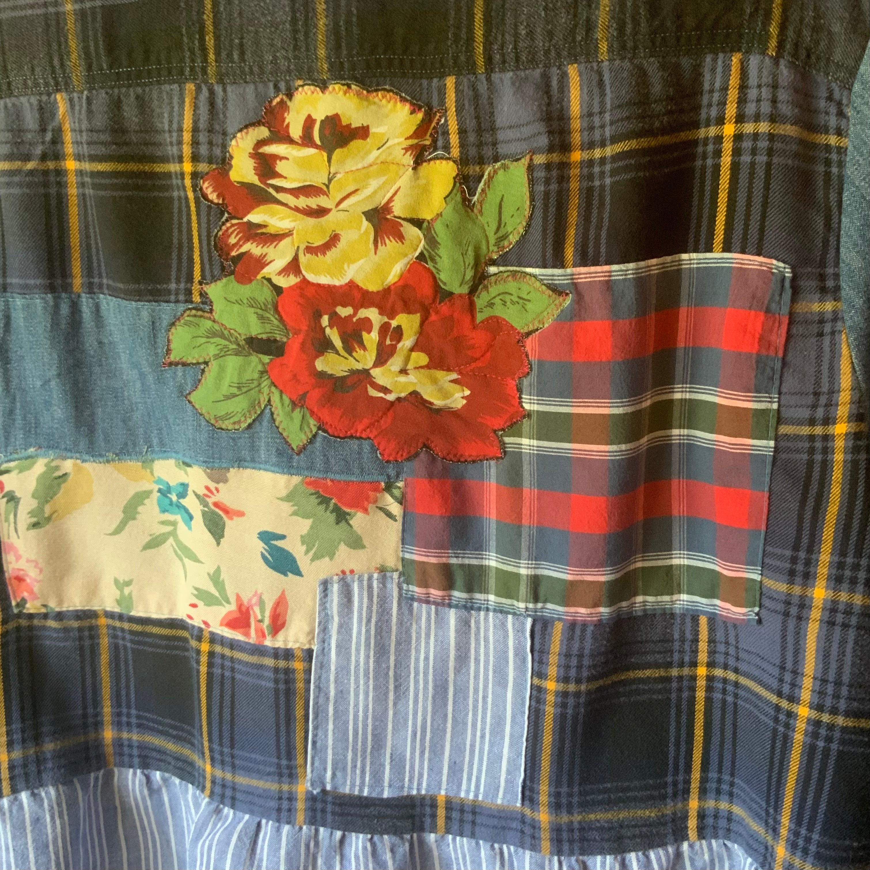 Blue & Red Appliquéd Button Through Top by Stewed Fairy