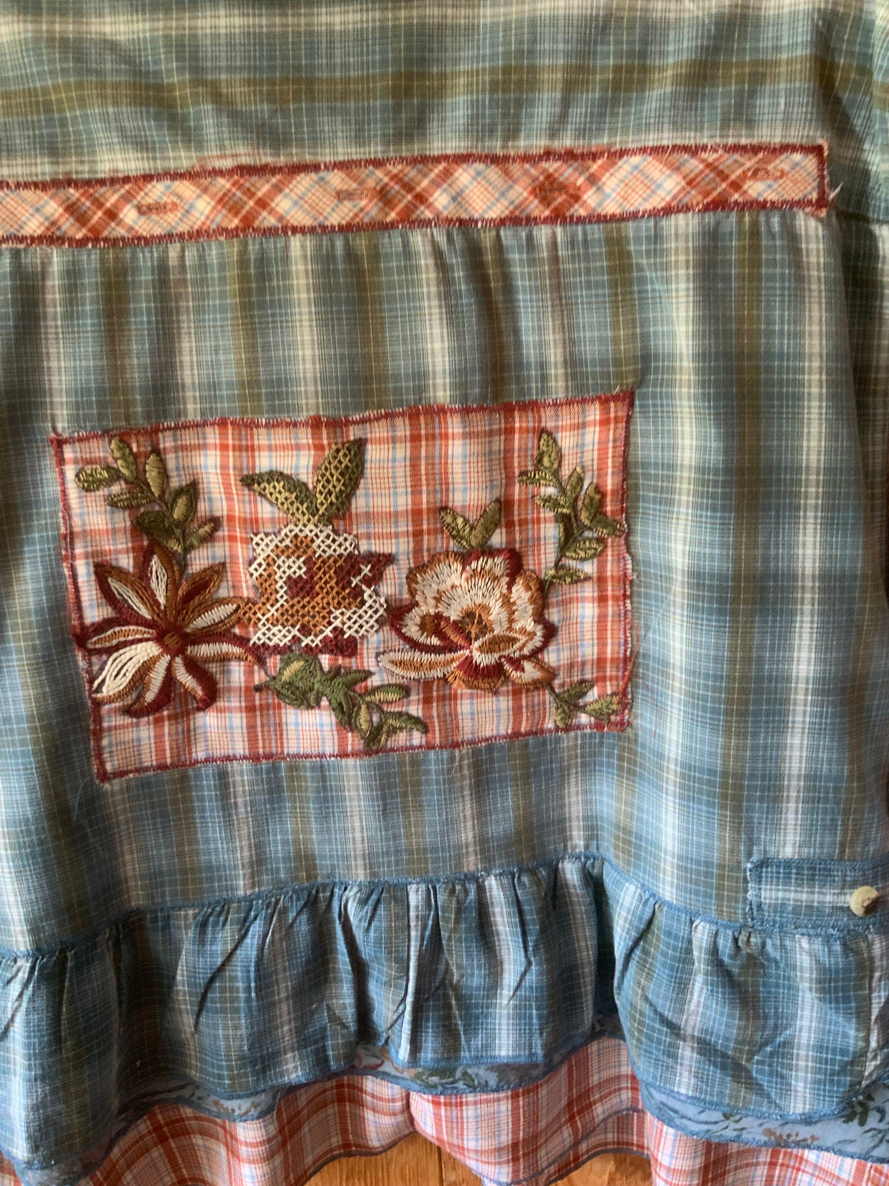Duck Egg Blue & Terracotta Appliquéd Button Through Top by Stewed Fairy