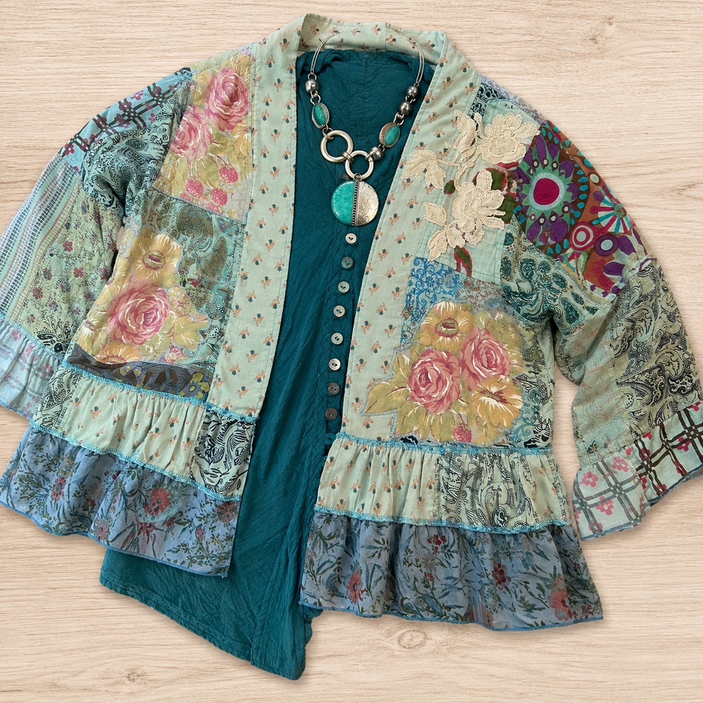 Upcycled Patchwork Edge to Edge Appliquéd Jacket by Stewed Fairy