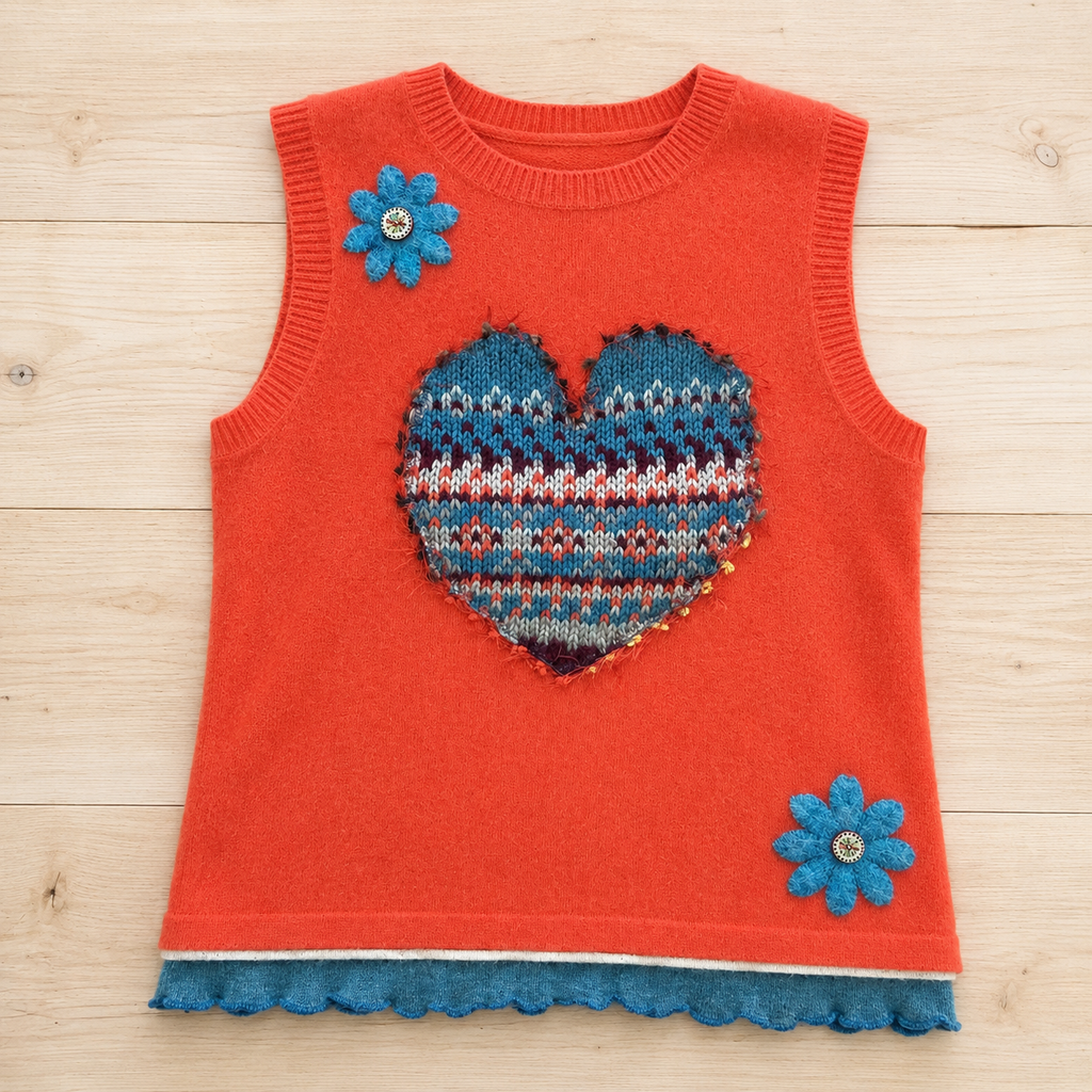 Upcycled Cashmere Tank Top Jumper with Appliquéd Heart by Stewed Fairy