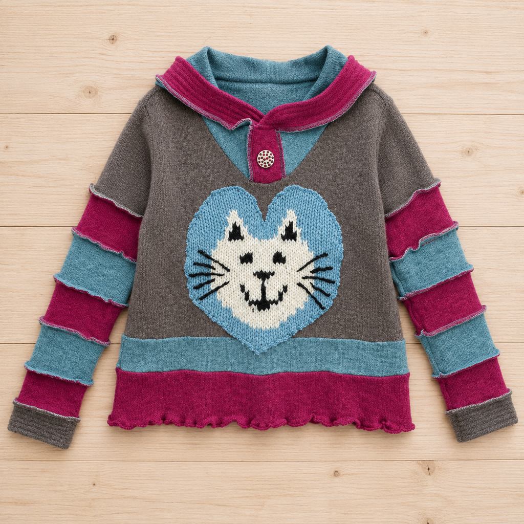 Upcycled Hooded Crop Top Jumper with Cat Appliqué by Stewed Fairy