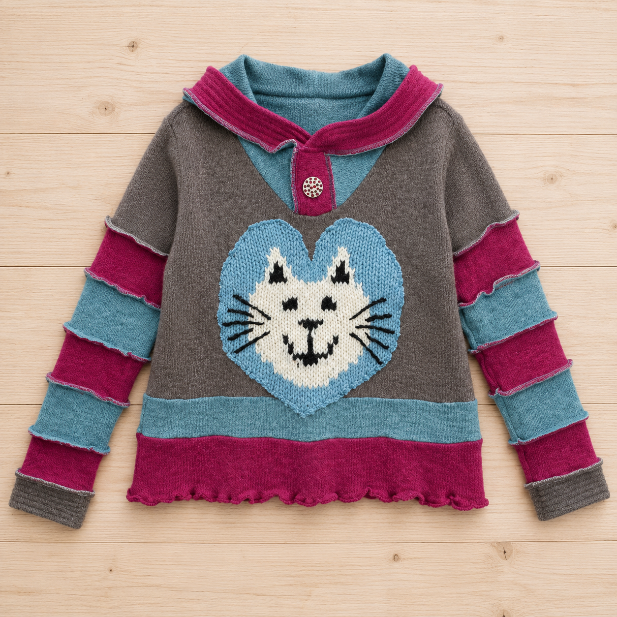 Upcycled Hooded Crop Top Jumper with Cat Appliqué by Stewed Fairy