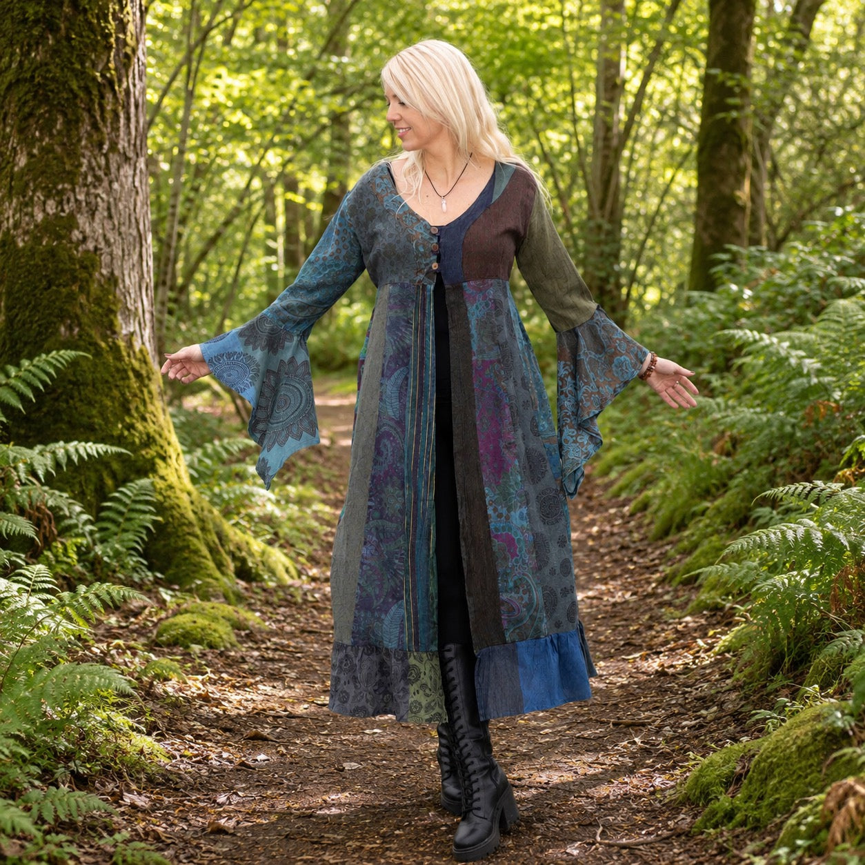 Sadie Long Patchwork Duster Coat by Wicked Dragon