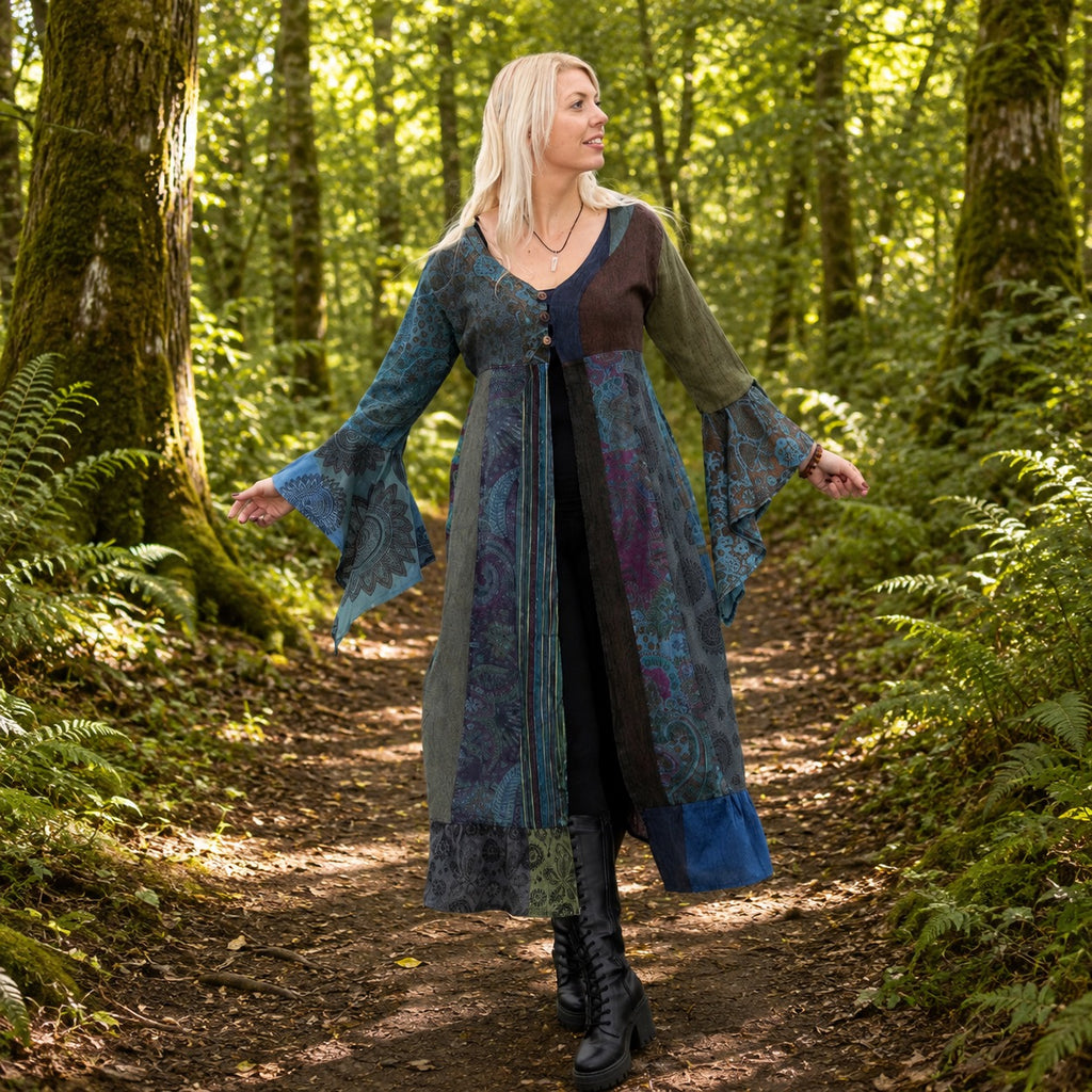 Sadie Long Patchwork Duster Coat by Wicked Dragon