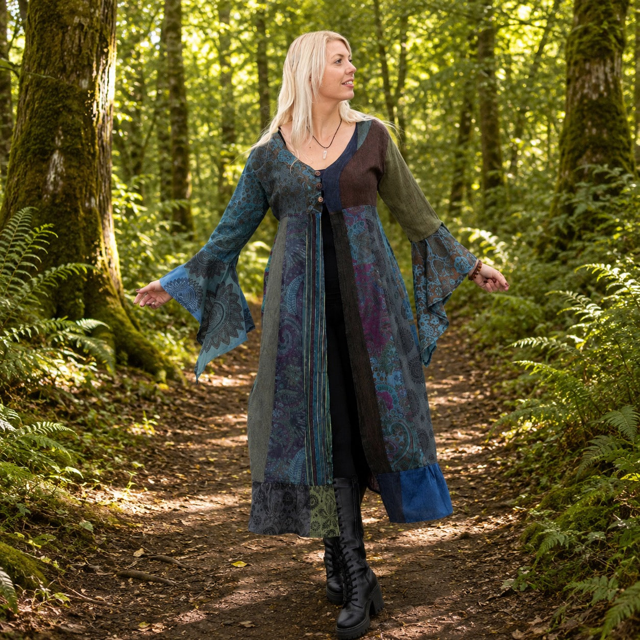 Sadie Long Patchwork Duster Coat by Wicked Dragon