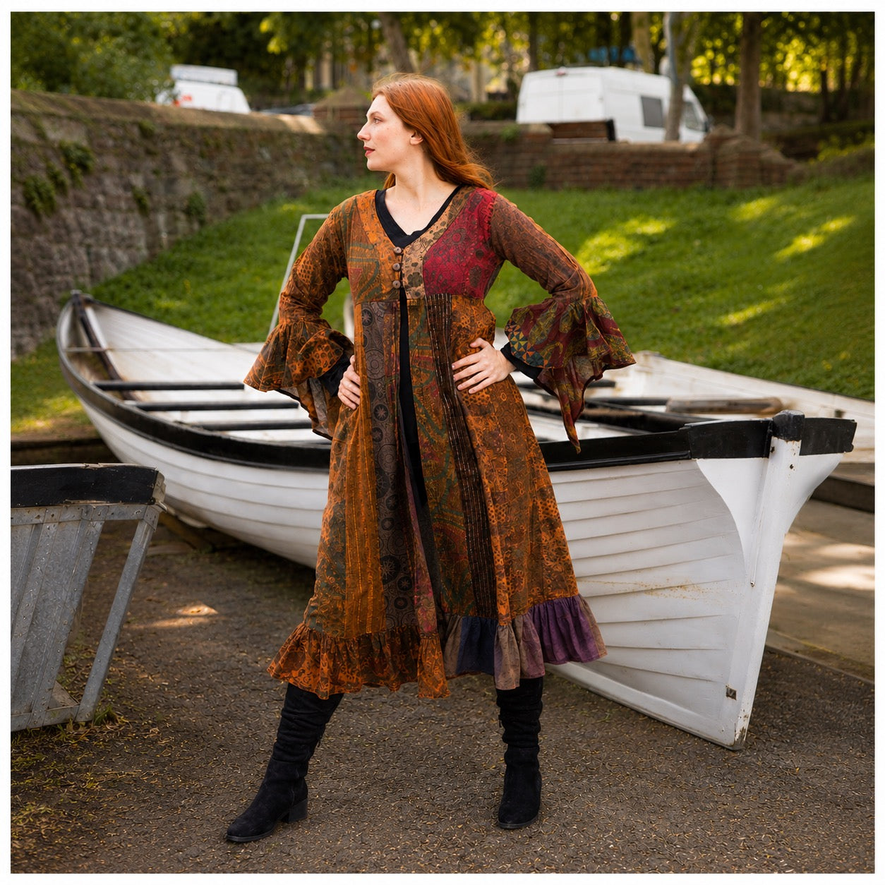 Sadie Long Patchwork Duster Coat by Wicked Dragon