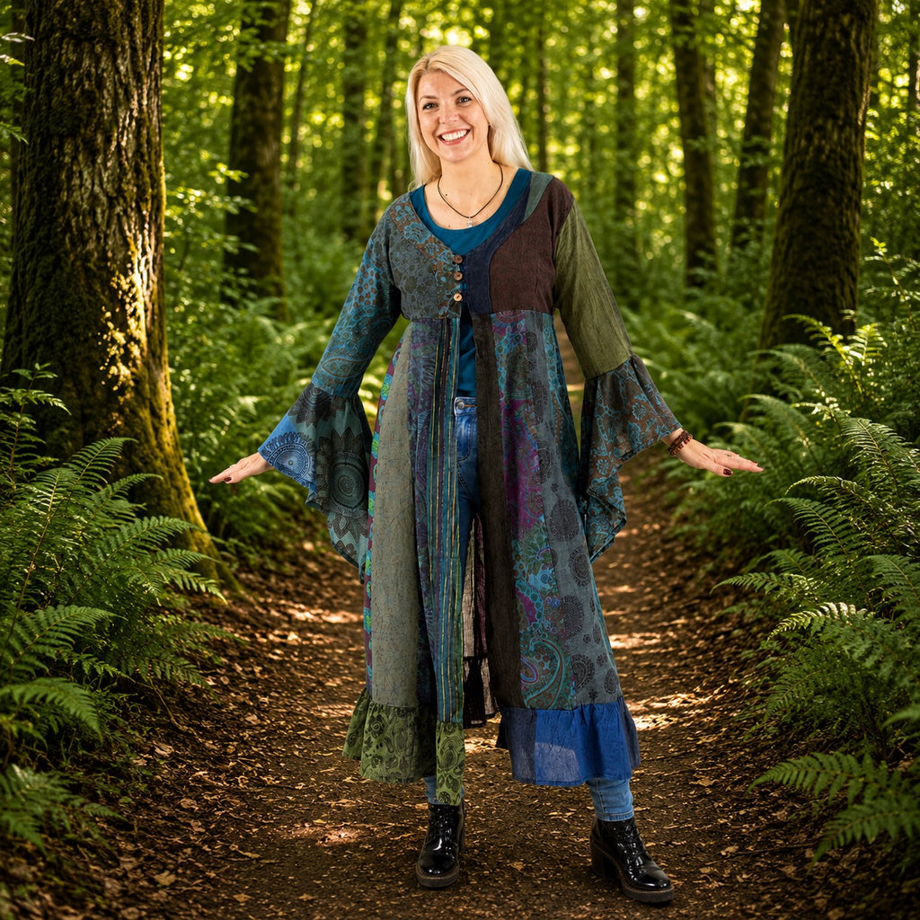 Sadie Long Patchwork Duster Coat by Wicked Dragon