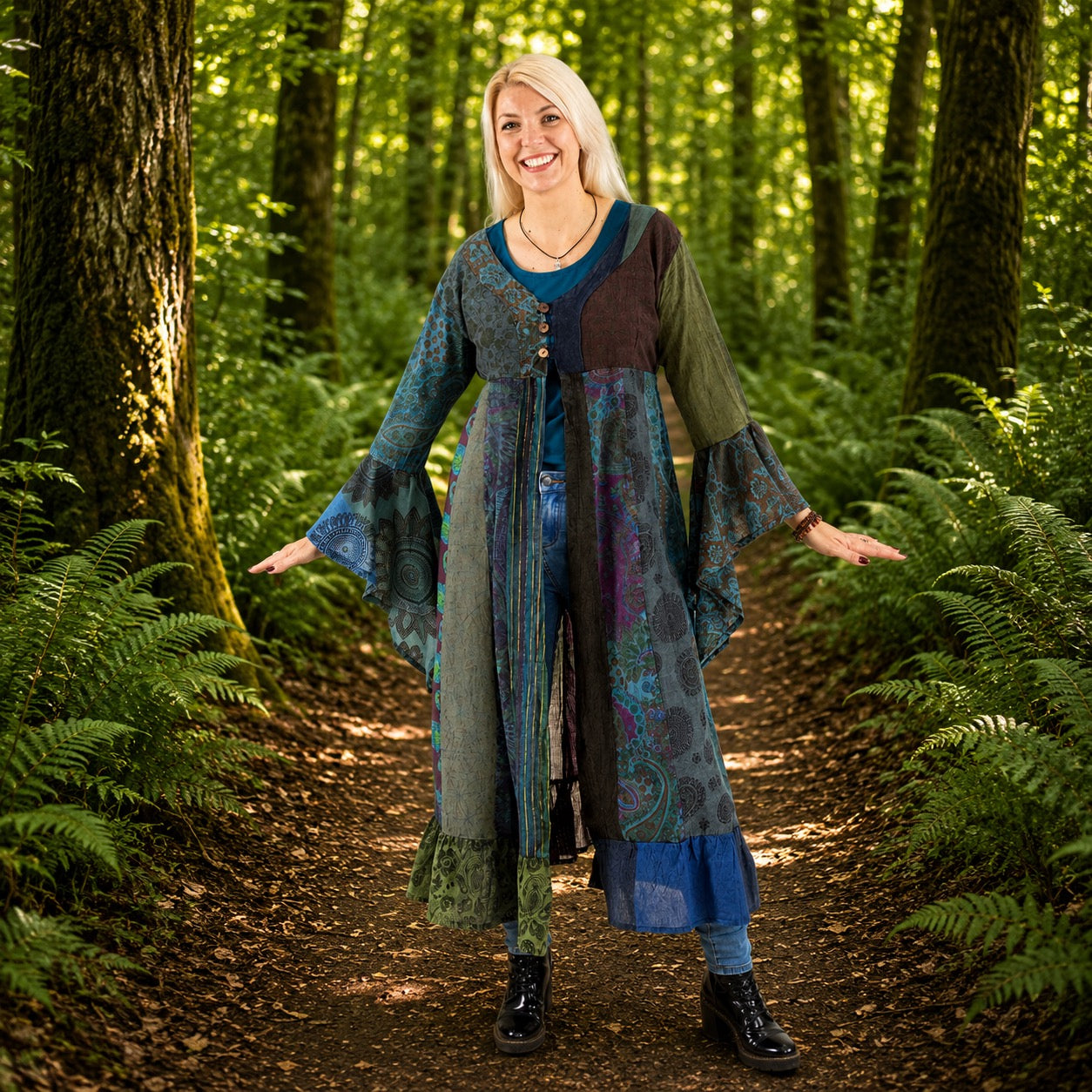 Sadie Long Patchwork Duster Coat by Wicked Dragon