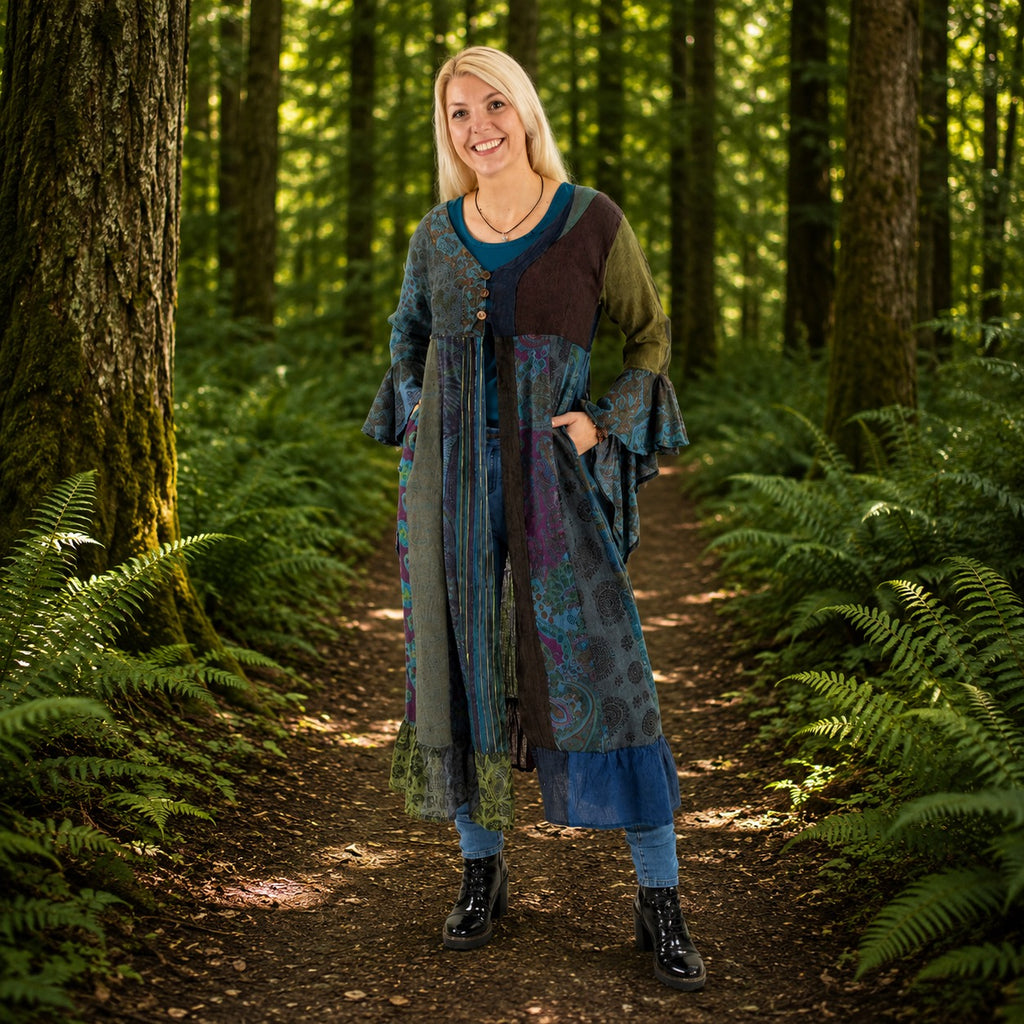 Sadie Long Patchwork Duster Coat by Wicked Dragon