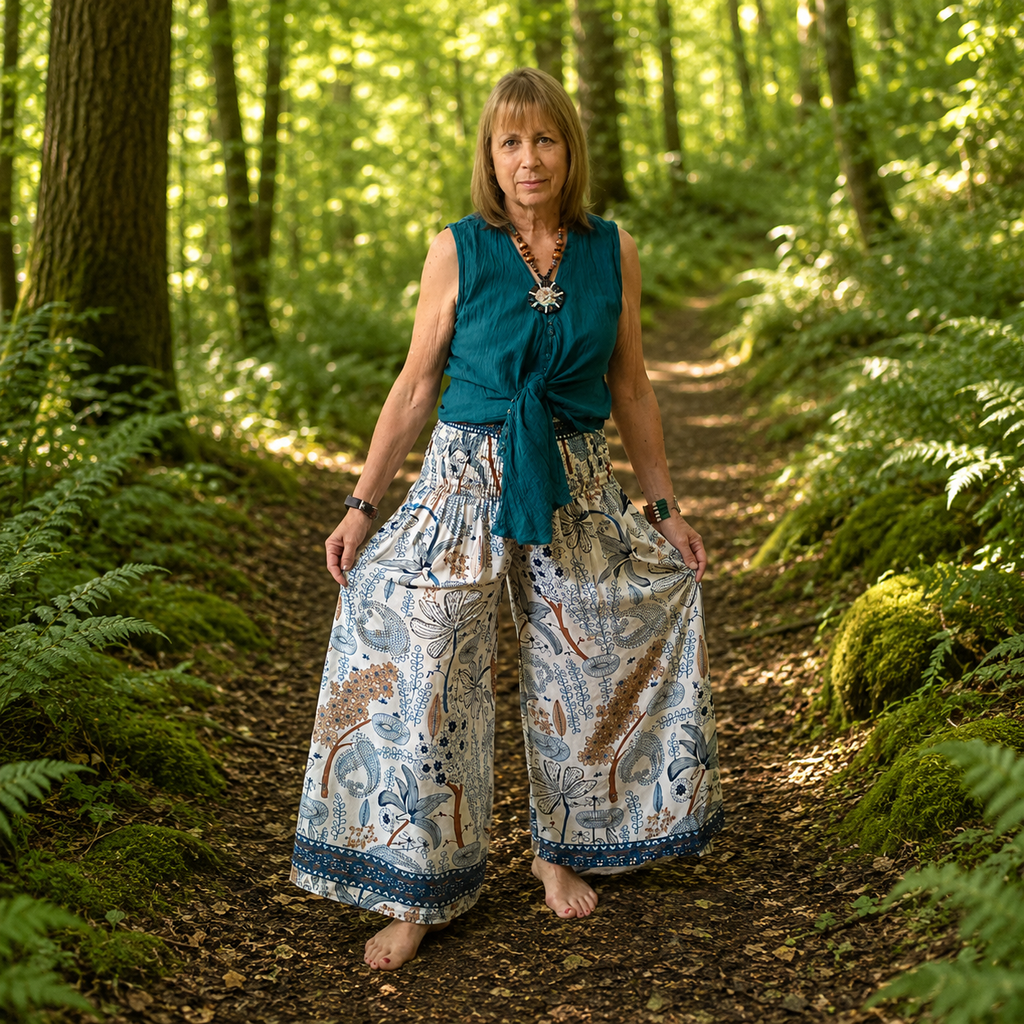Recycled Sari Silk Wide Leg Trousers by Gringo